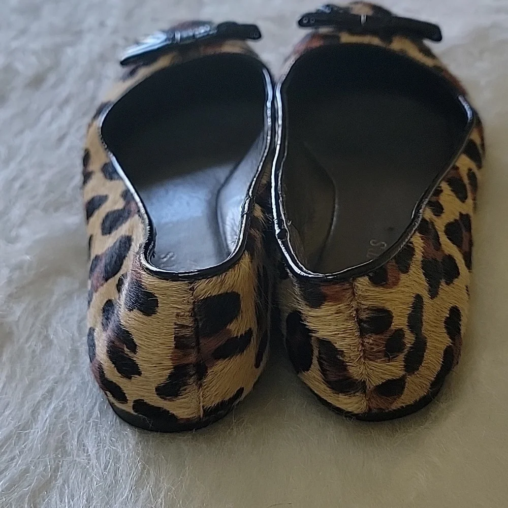 TALBOTS Leopard Printed Calf Hair Bow Slip On Preppy Boho Casual Ballet Flat 5.5